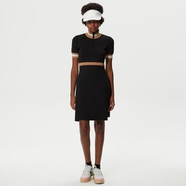  Kadın Flare Fit Kısa Kollu Dik Yaka Siyah Elbise