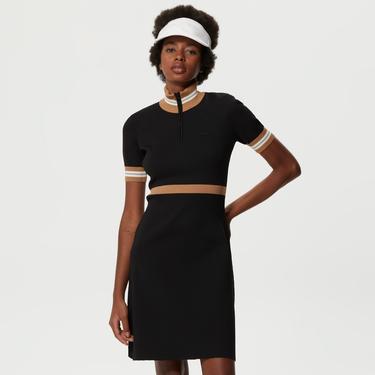  Kadın Flare Fit Kısa Kollu Dik Yaka Siyah Elbise