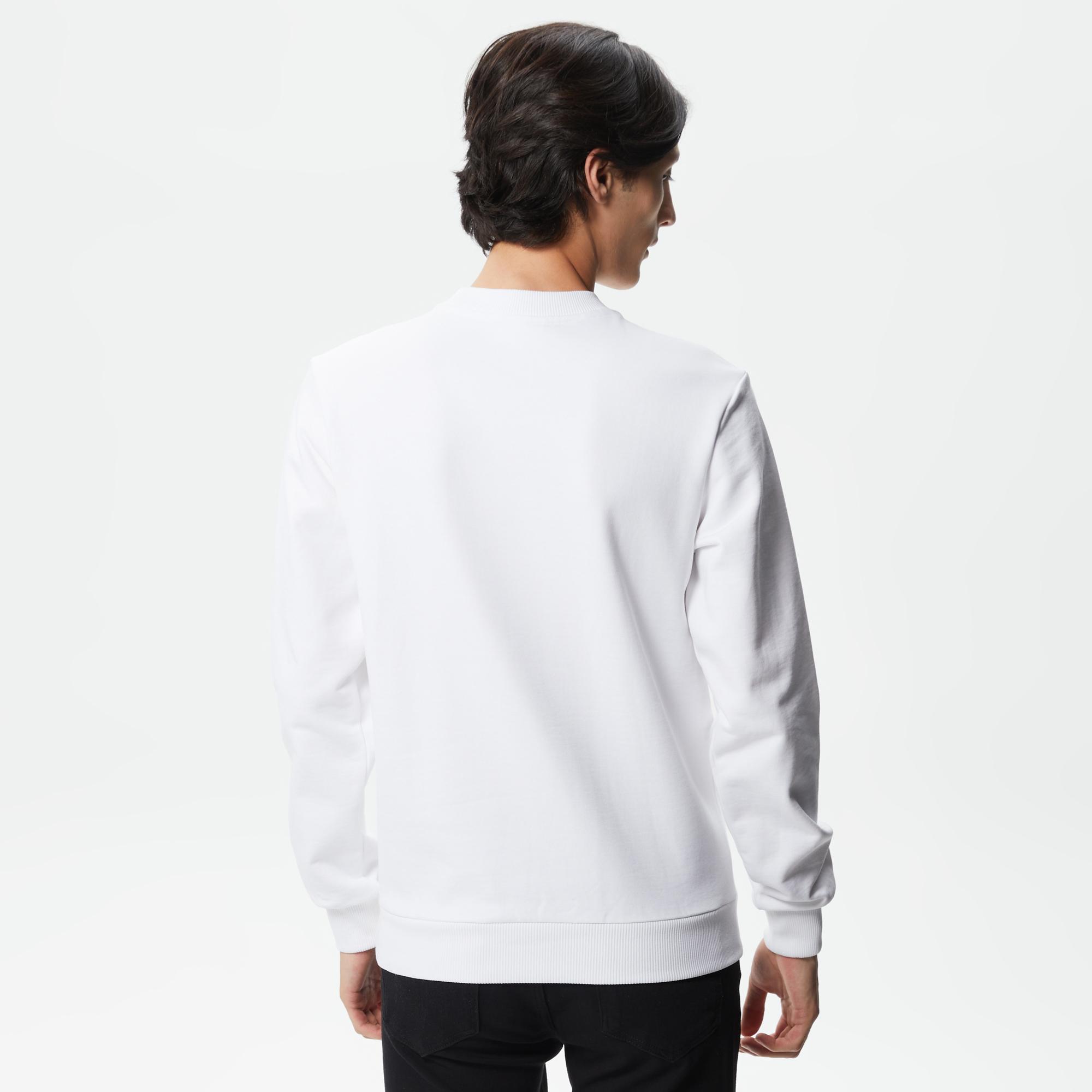 Erkek Regular Fit Bisiklet Yaka Baskılı Beyaz Sweatshirt