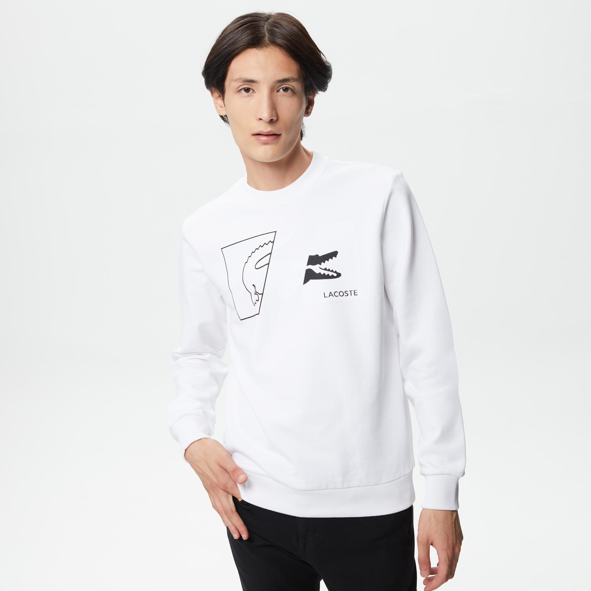 Erkek Regular Fit Bisiklet Yaka Baskılı Beyaz Sweatshirt