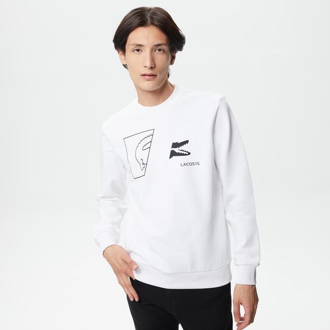  Erkek Regular Fit Bisiklet Yaka Baskılı Beyaz Sweatshirt