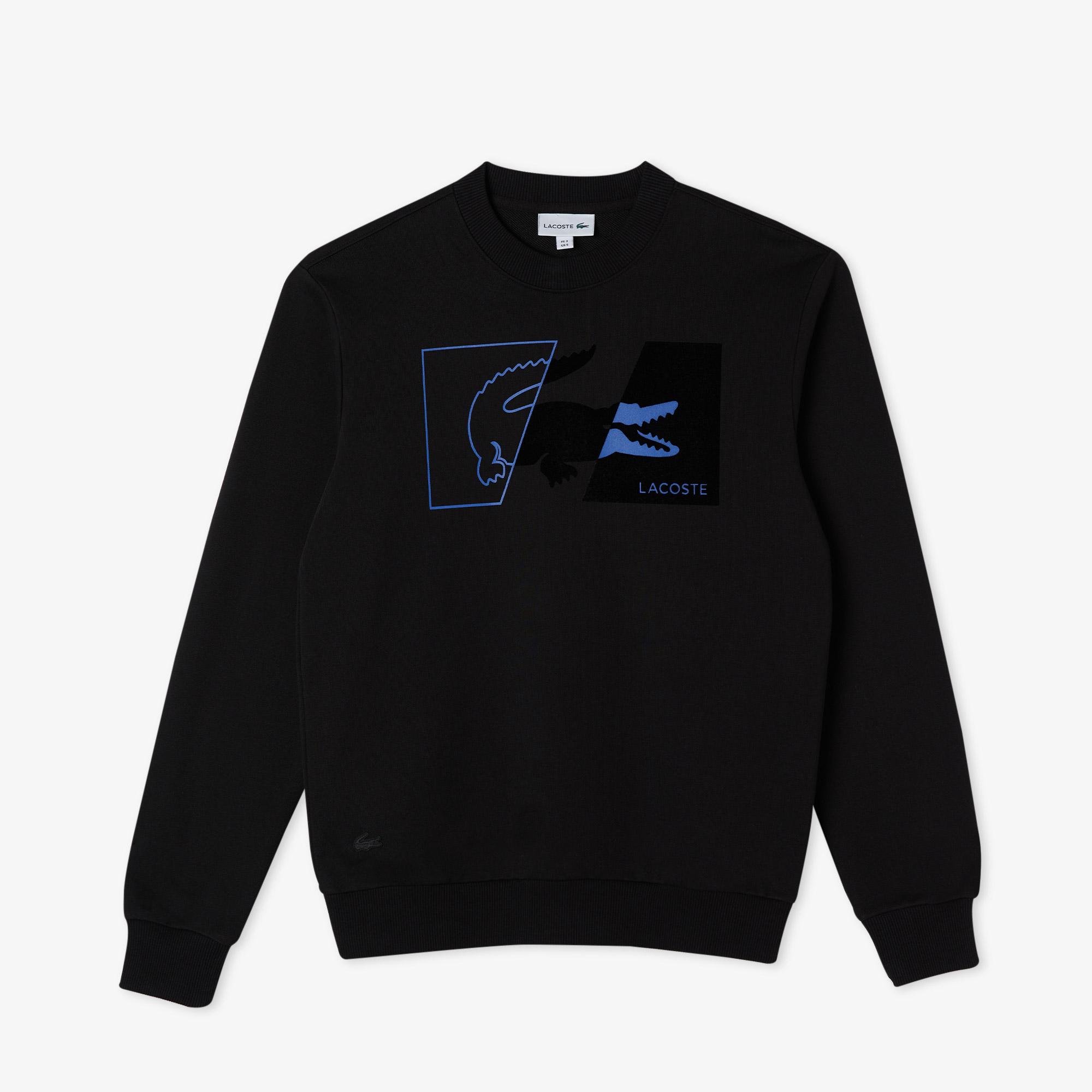 Lacoste Erkek Regular Fit Bisiklet Yaka Baskılı Siyah Sweatshirt