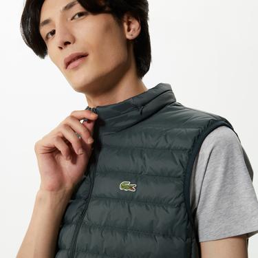  Erkek Dik Yaka Kapitone Yeşil Yelek