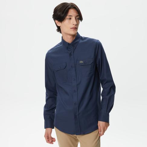  Erkek Slim Fit Düğmeli Yaka Lacivert Gömlek