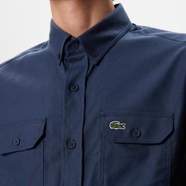  Erkek Slim Fit Düğmeli Yaka Lacivert Gömlek