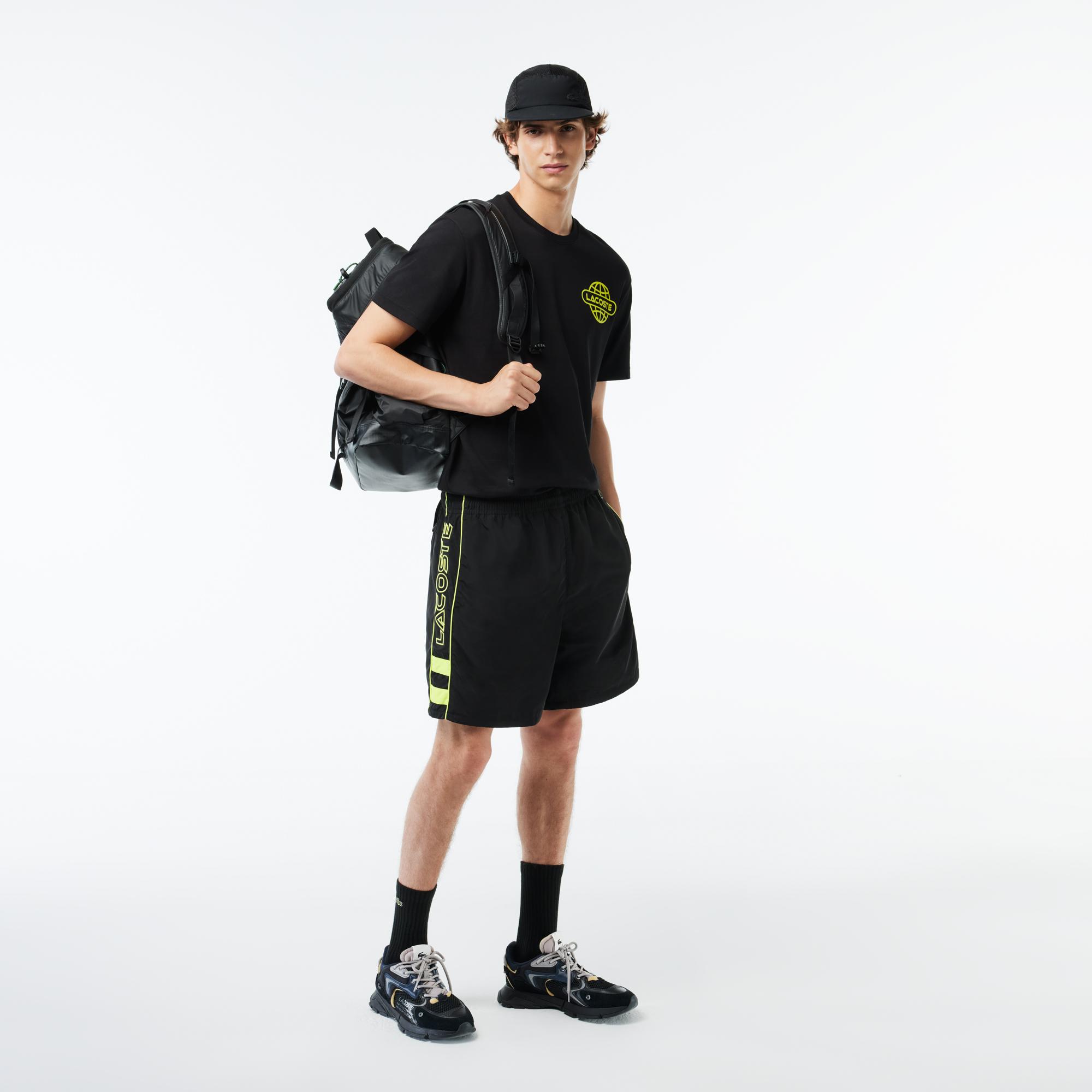 Erkek Relaxed Fit Baskılı Siyah Şort