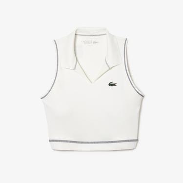  Lacoste Active Kadın Slim Fit Kolsuz Polo Yaka Baskılı Bej Bra