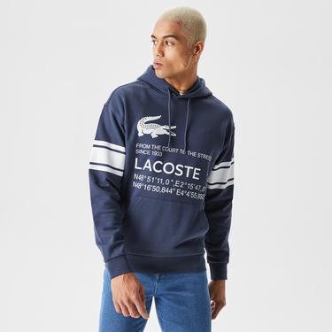  Erkek Relaxed Fit Kapüşonlu Baskılı Lacivert Sweatshirt