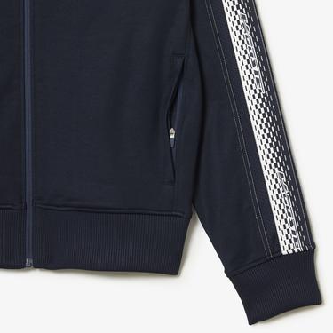  Erkek Regular Fit Fermuarlı Baskılı Lacivert Sweatshirt