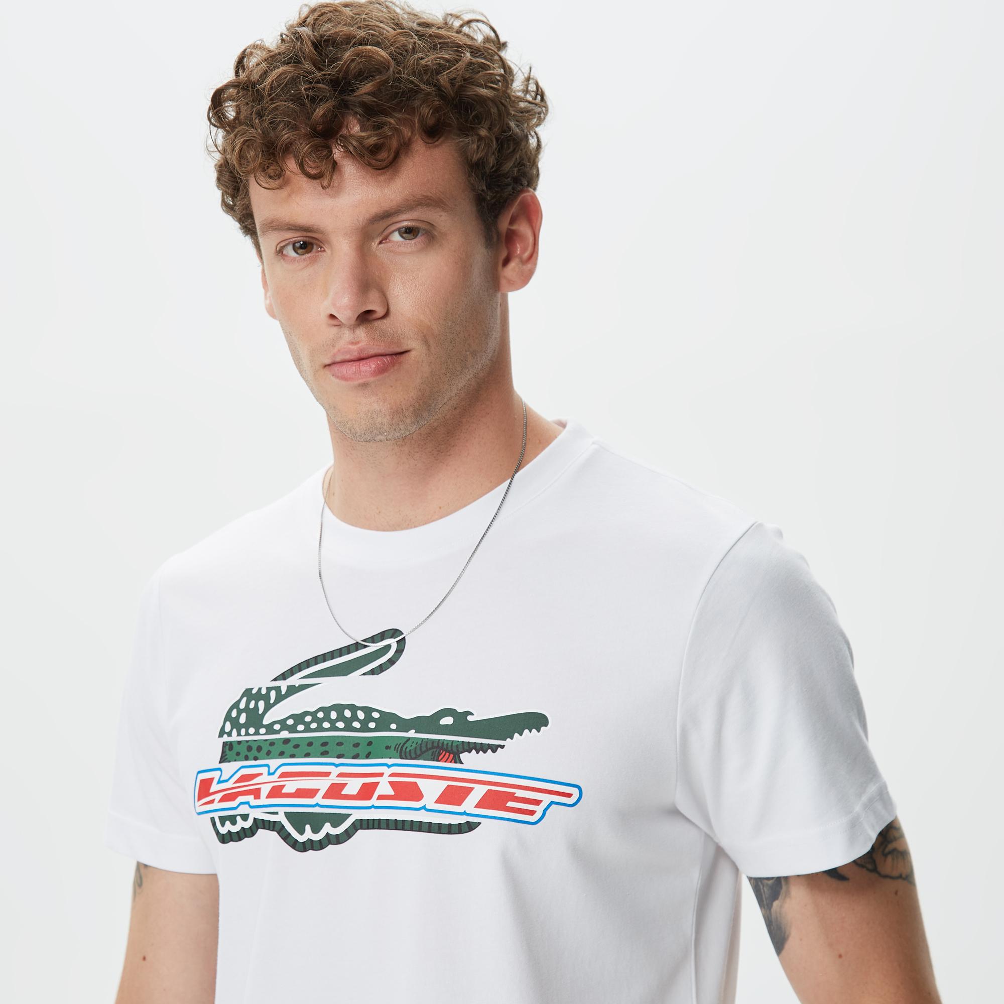 Erkek Sport Regular Fit Organik Pamuk Baskılı Beyaz T-shirt