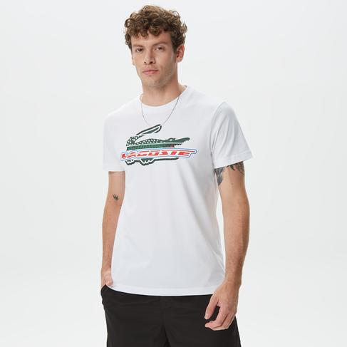  Erkek Sport Regular Fit Organik Pamuk Baskılı Beyaz T-shirt