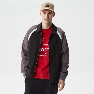  Erkek Gömlek Yaka Renk Bloklu Siyah Mont