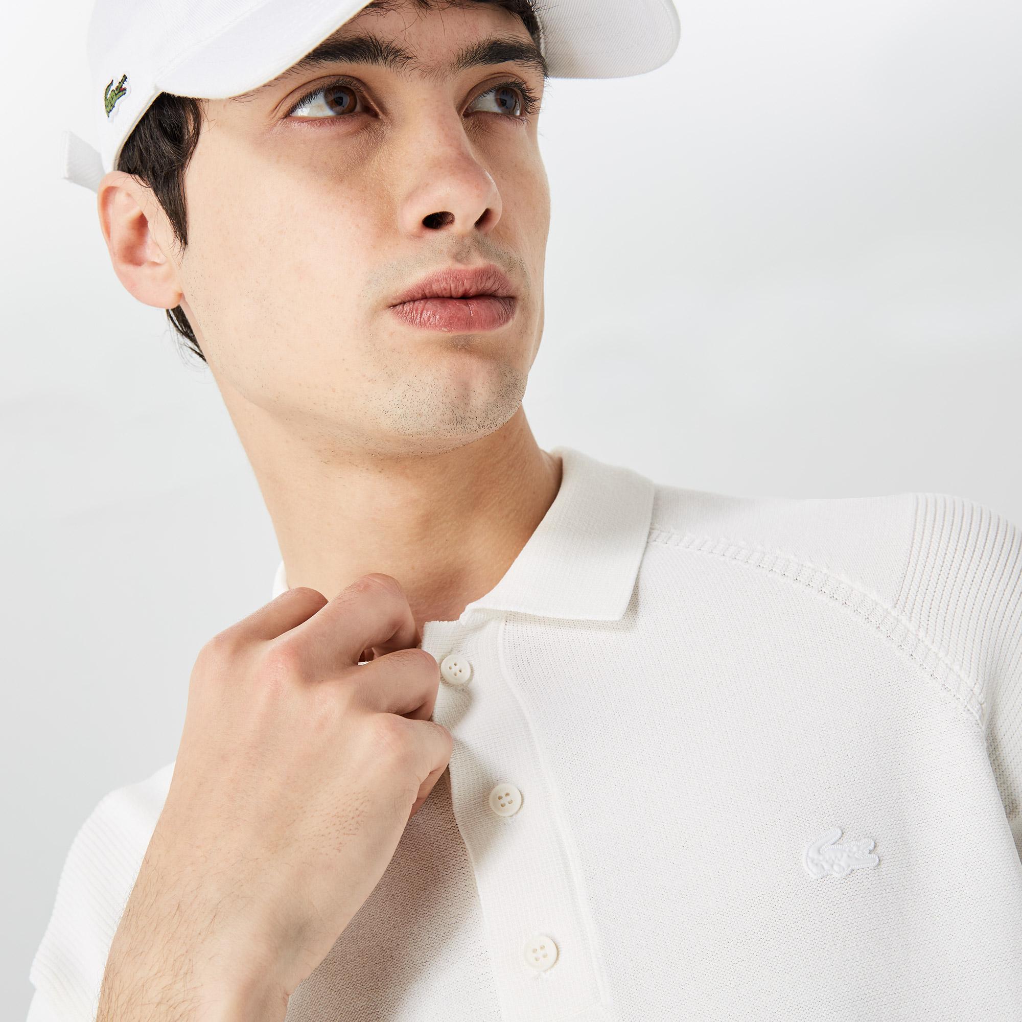 Erkek Regular Fit Kısa Kollu Polo Yaka Beyaz Triko