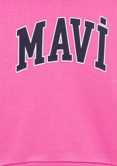  Mavi Mavi Logo Baskılı Kapüşonlu Pembe Sweatshirt 7610035-70982