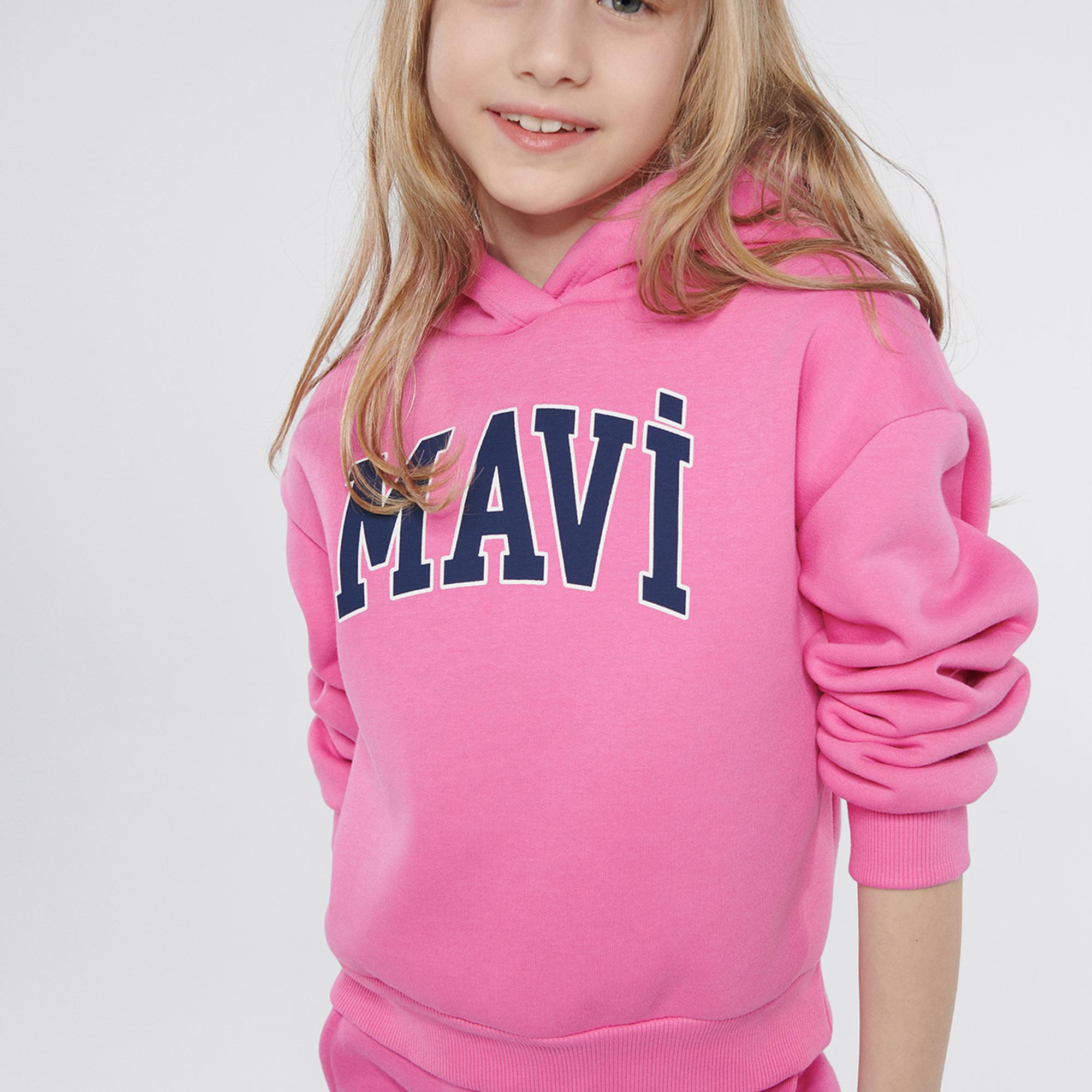 Mavi Mavi Logo Baskılı Kapüşonlu Pembe Sweatshirt 7610035-70982