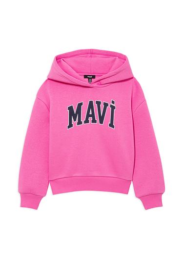  Mavi Mavi Logo Baskılı Kapüşonlu Pembe Sweatshirt 7610035-70982