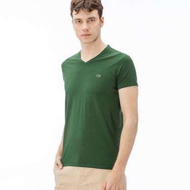  Lacoste Erkek Slim Fit V Yaka Yeşil T-Shirt