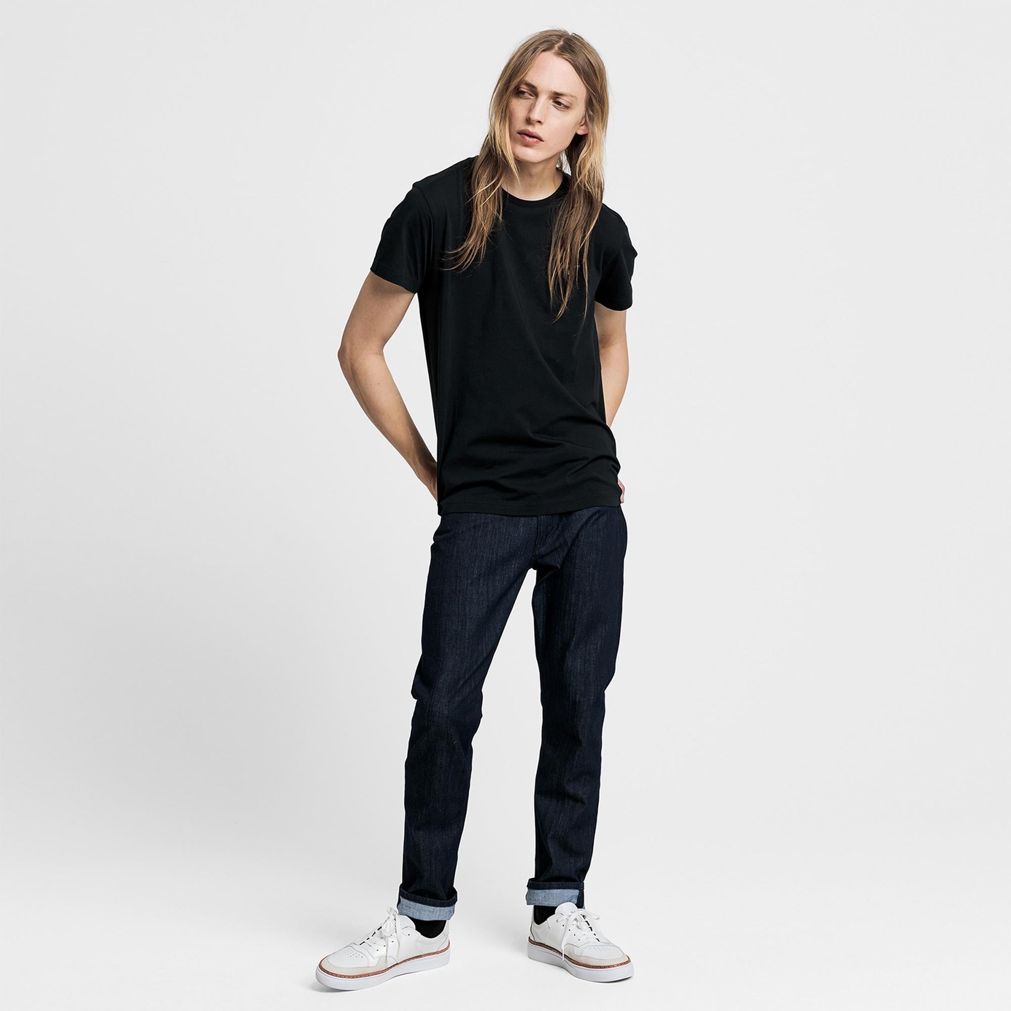 GANT Erkek Siyah Regular Fit Bisiklet Yaka T-Shirt
