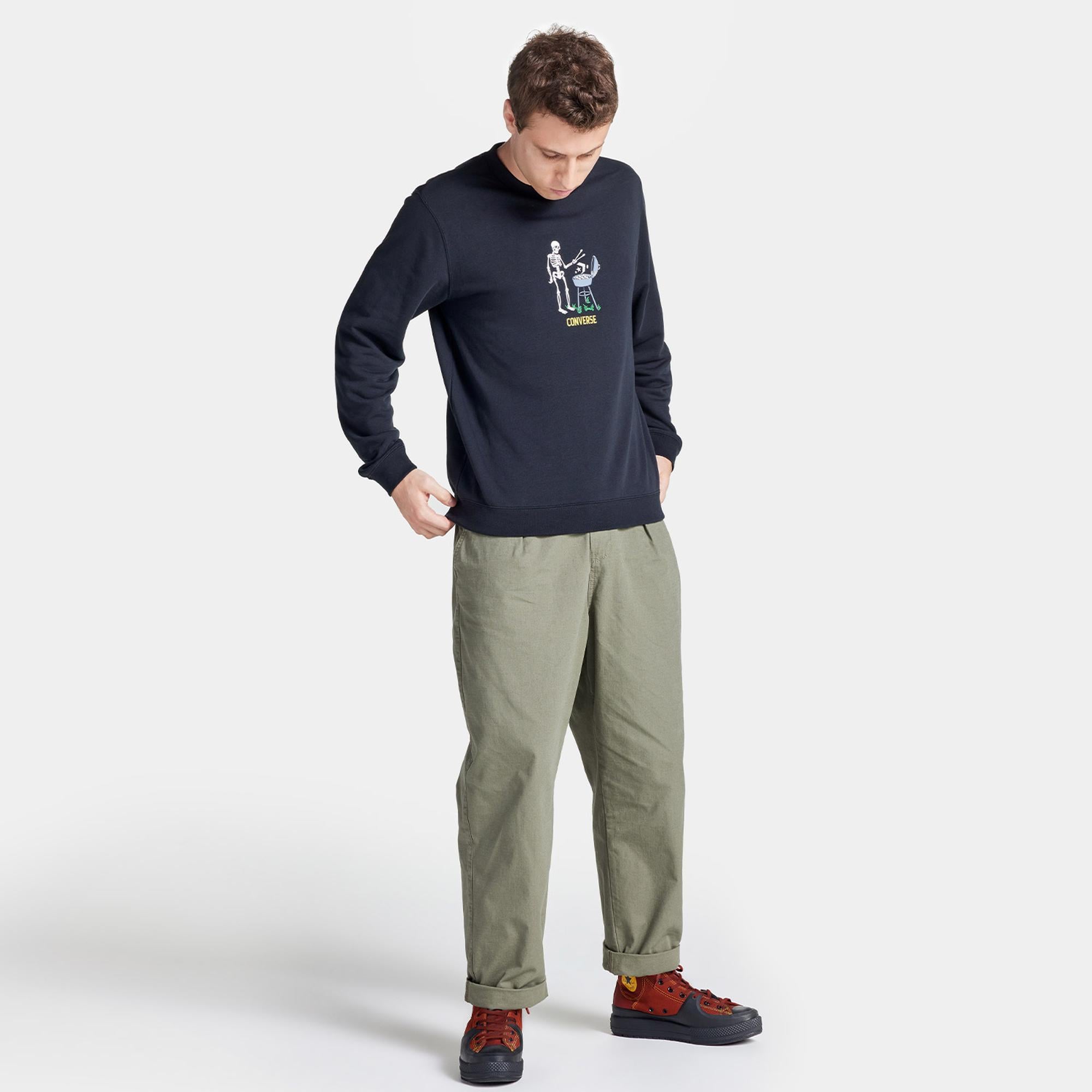 Converse Grilling Skeleton Graphic Crew Erkek Siyah Sweatshirt