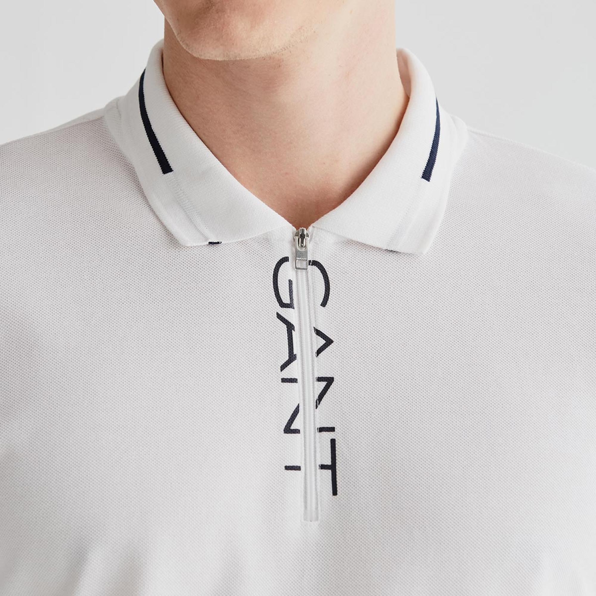 GANT Erkek Beyaz Regular Fit Yarım Fermuarlı Polo