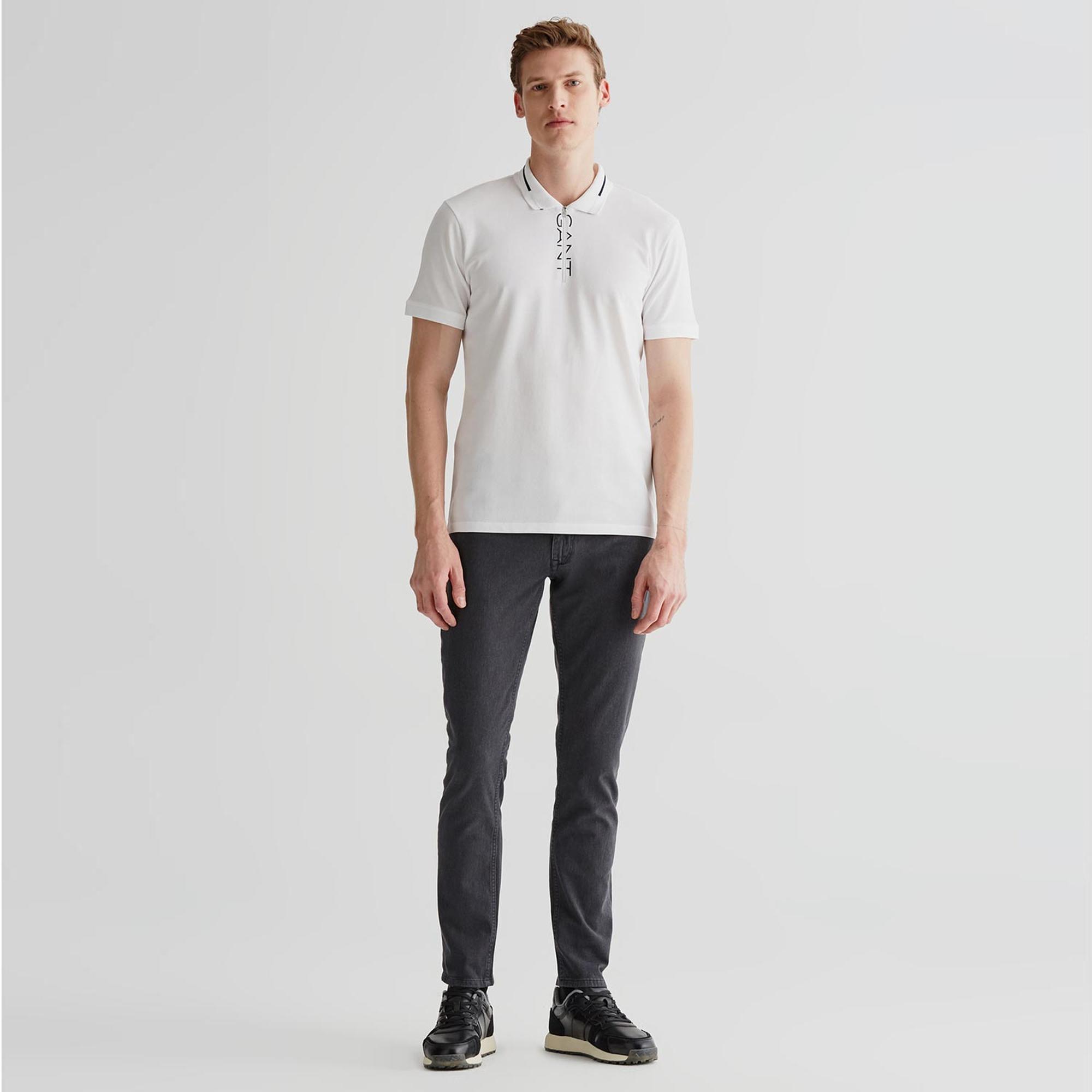 GANT Erkek Beyaz Regular Fit Yarım Fermuarlı Polo