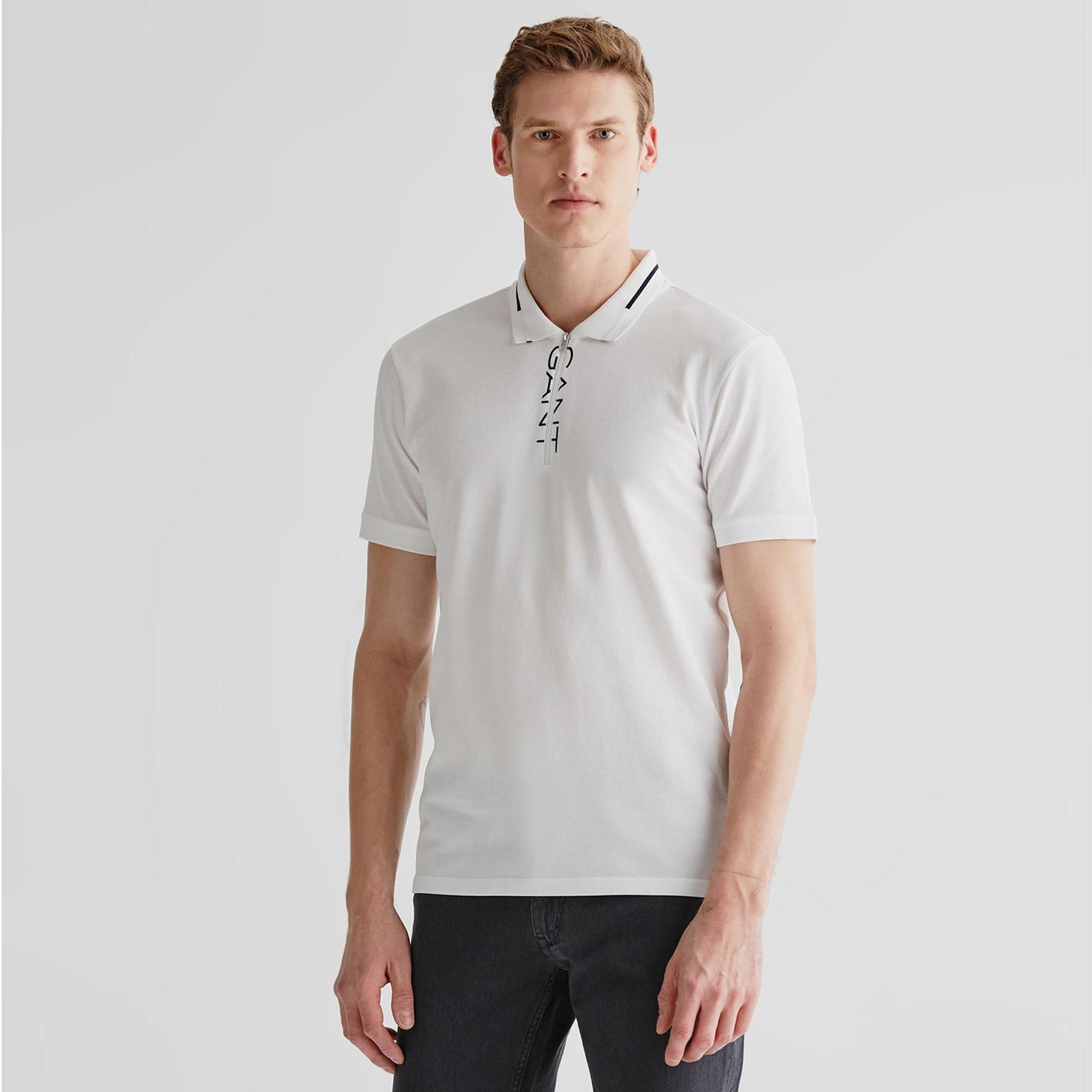 GANT Erkek Beyaz Regular Fit Yarım Fermuarlı Polo