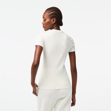  Kadın Slim Fit Bisiklet Yaka Beyaz T-Shirt