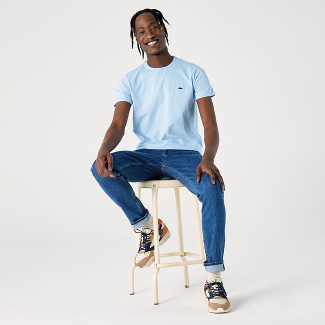  Erkek Slim Fit Bisiklet Yaka Mavi T-Shirt