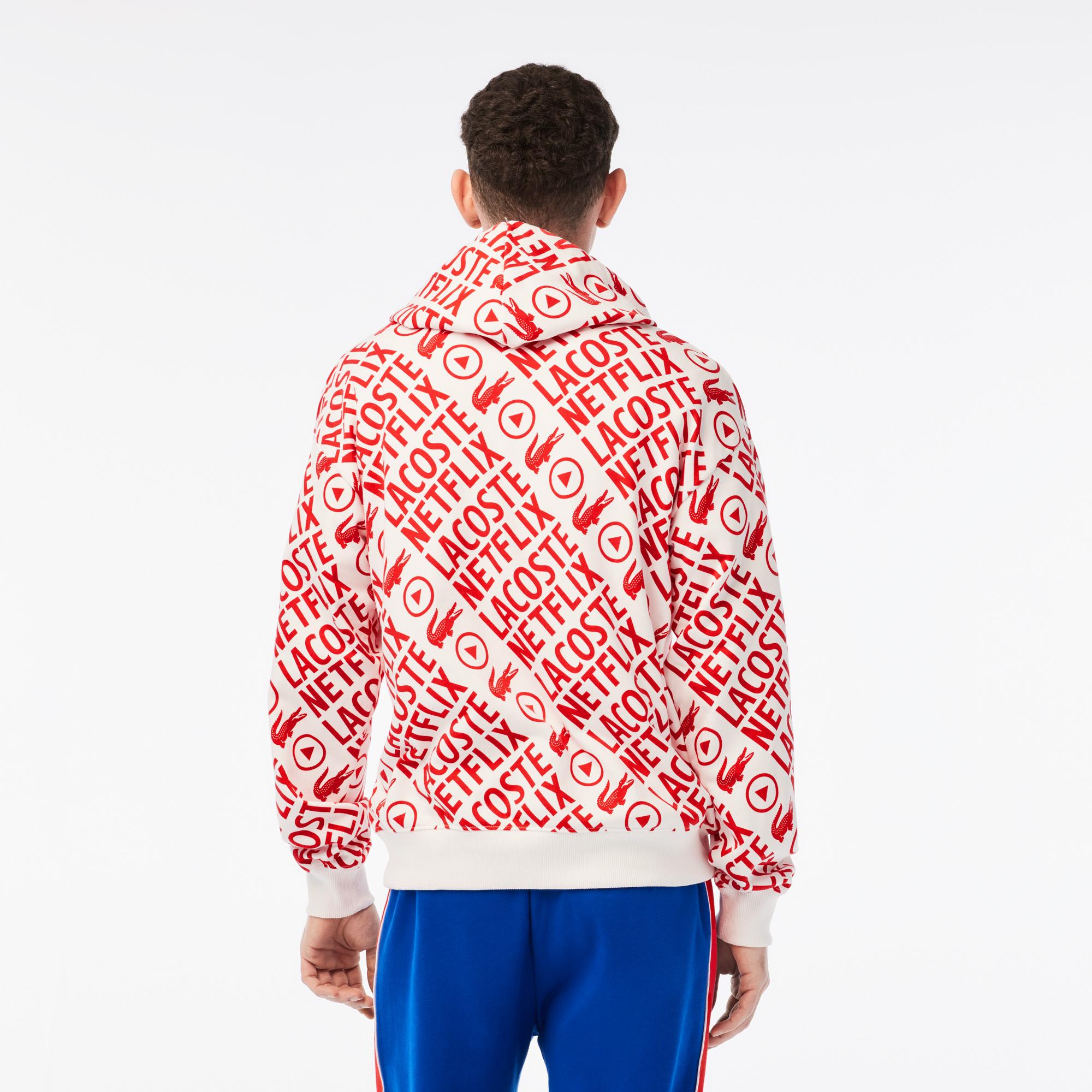 Netflix Erkek Loose Fit Kapüşonlu Baskılı Kırmızı Sweatshirt