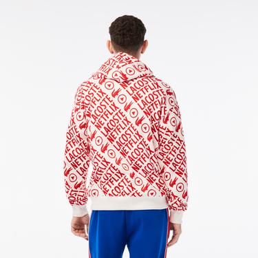  Netflix Erkek Loose Fit Kapüşonlu Baskılı Kırmızı Sweatshirt
