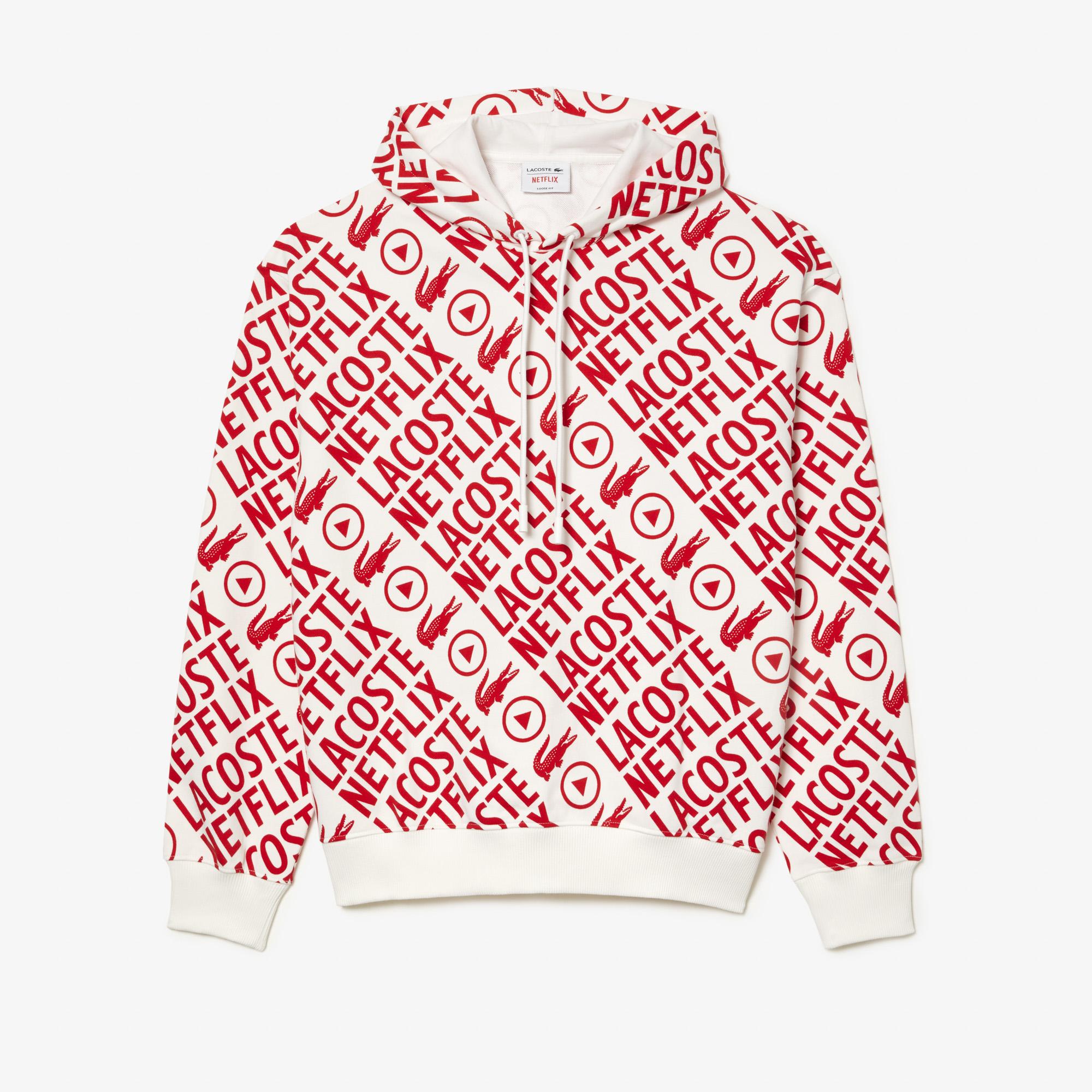 Netflix Erkek Loose Fit Kapüşonlu Baskılı Kırmızı Sweatshirt