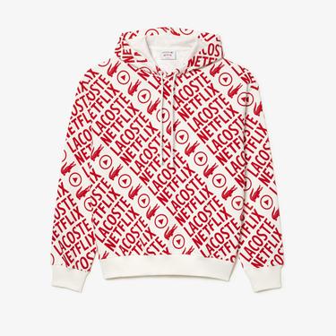  Netflix Erkek Loose Fit Kapüşonlu Baskılı Kırmızı Sweatshirt