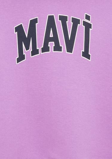  Mavi Mavi Logo Baskılı Kapüşonlu Mor Sweatshirt 7610035-70586