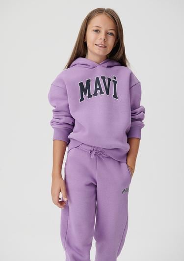  Mavi Mavi Logo Baskılı Kapüşonlu Mor Sweatshirt 7610035-70586