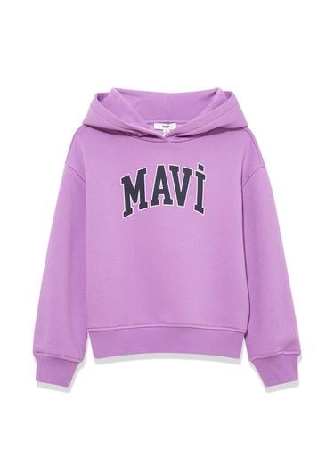  Mavi Mavi Logo Baskılı Kapüşonlu Mor Sweatshirt 7610035-70586