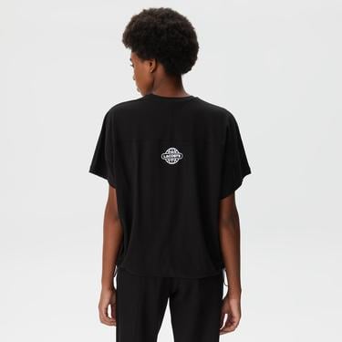  Kadın Loose Fit Bisiklet Yaka Baskılı Siyah T-Shirt