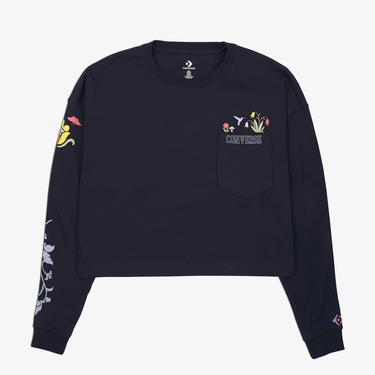  Converse Floral Long Sleeve Crew Kadın Siyah Sweatshirt
