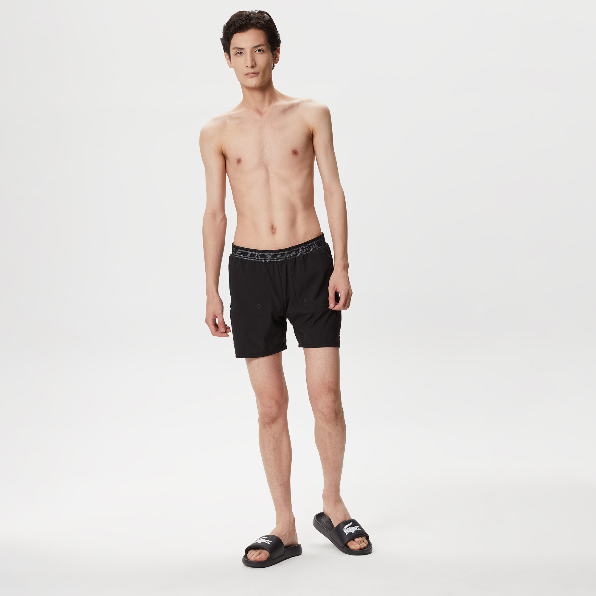  Erkek Regular Fit Baskılı Siyah Mayo Şort