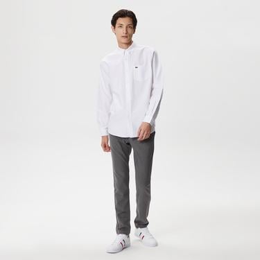  Erkek Regular Fit Düğmeli Yaka Organik Pamuk Beyaz Gömlek
