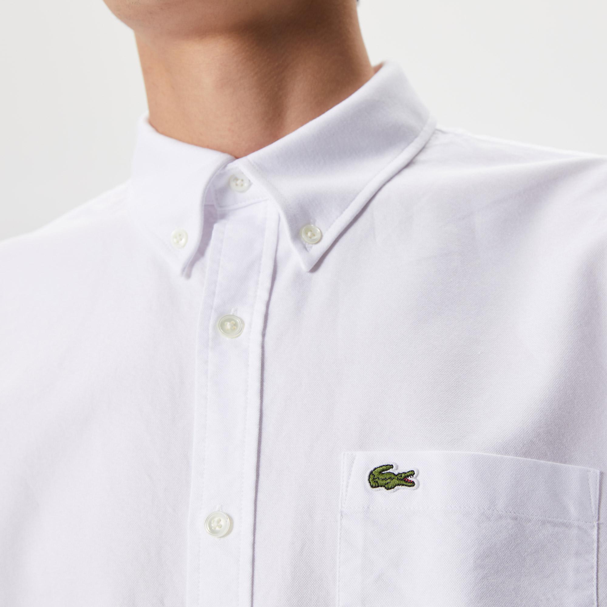 Lacoste Erkek Regular Fit Düğmeli Yaka Beyaz Gömlek