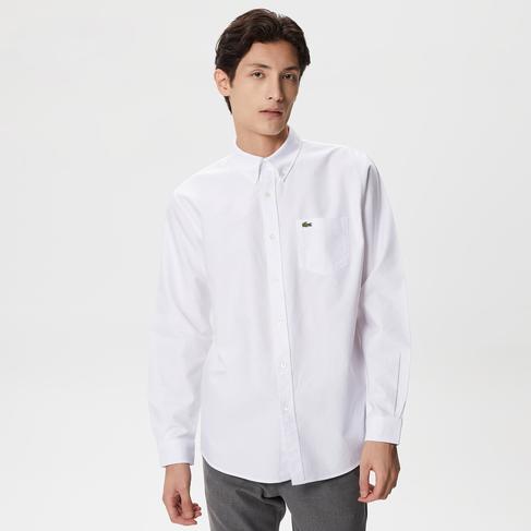  Lacoste Erkek Regular Fit Düğmeli Yaka Beyaz Gömlek