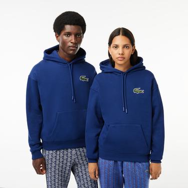  Lacoste Unisex Loose Fit Kapüşonlu Lacivert Sweatshirt