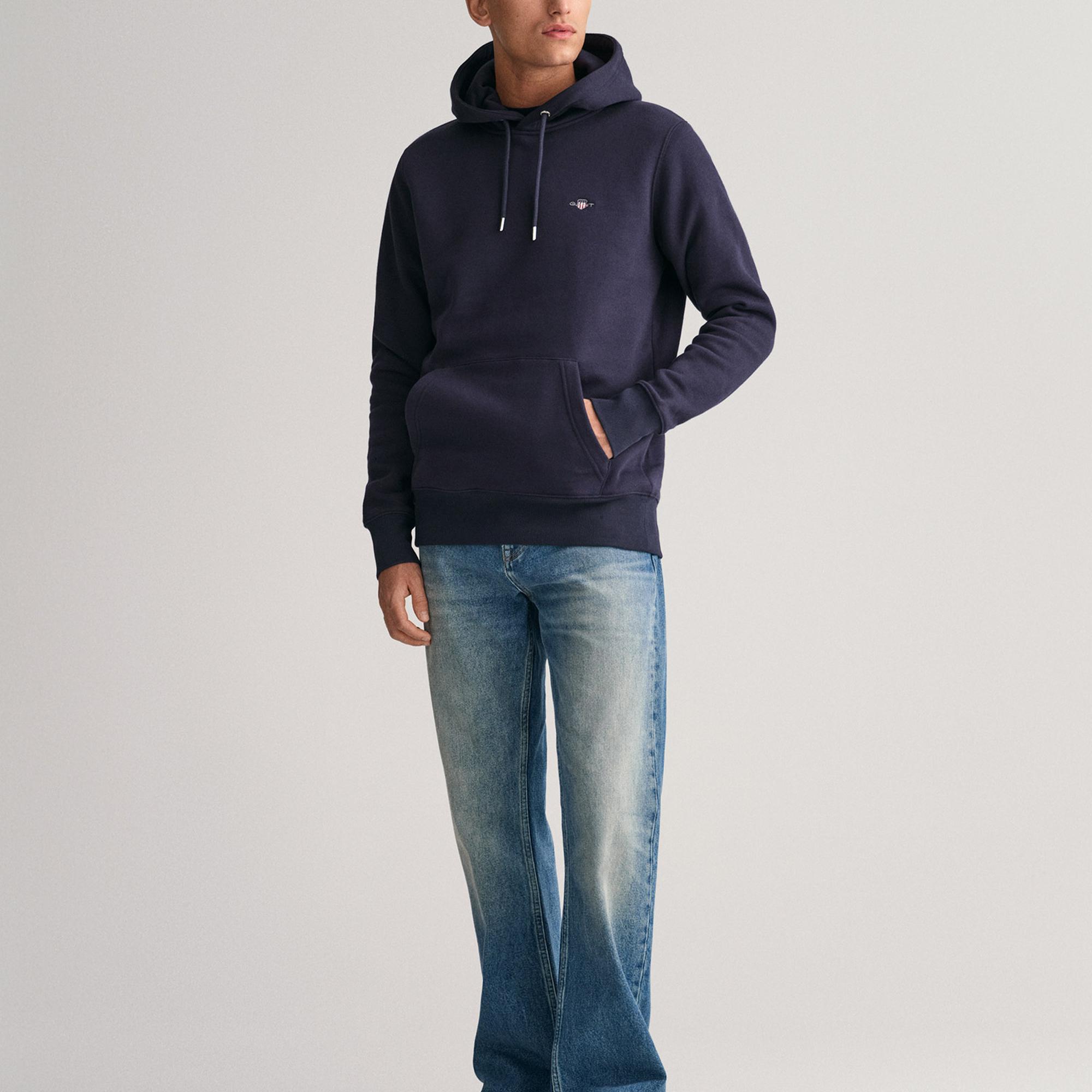GANT Erkek Lacivert Regular Fit Kapüşonlu Sweatshirt