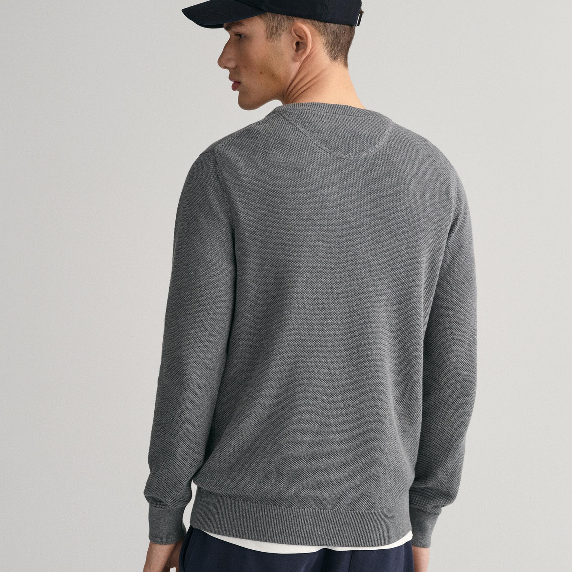 GANT Erkek Gri Regular Fit Bisiklet Yaka Kazak