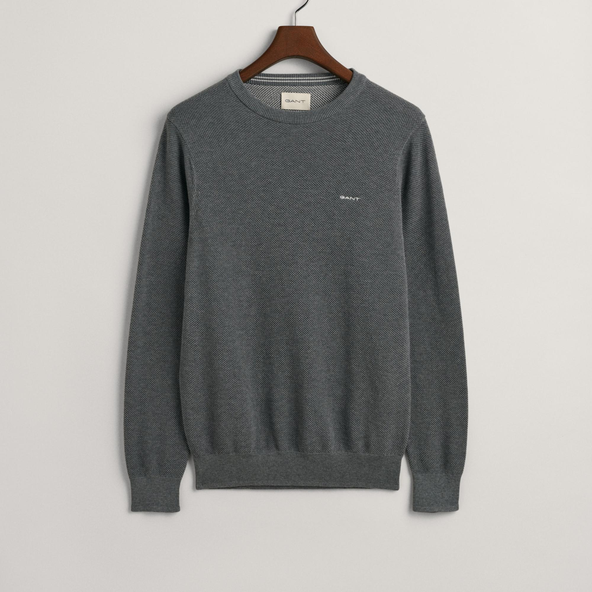 GANT Erkek Gri Regular Fit Bisiklet Yaka Kazak