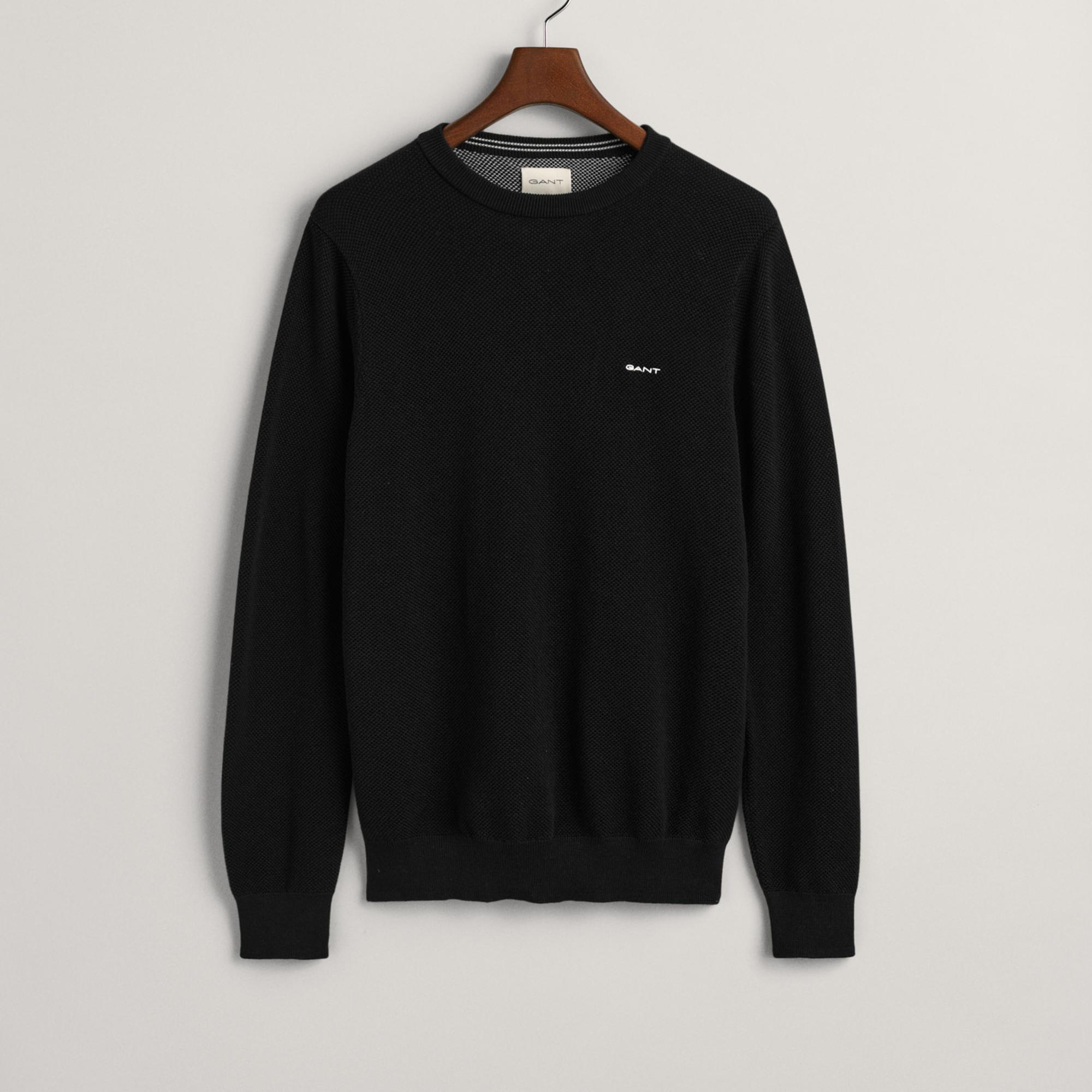 GANT Erkek Siyah Regular Fit Bisiklet Yaka Kazak