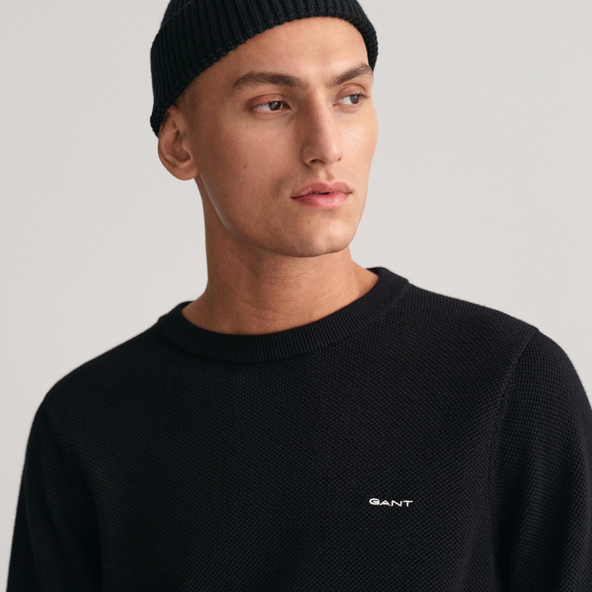 GANT Erkek Siyah Regular Fit Bisiklet Yaka Kazak