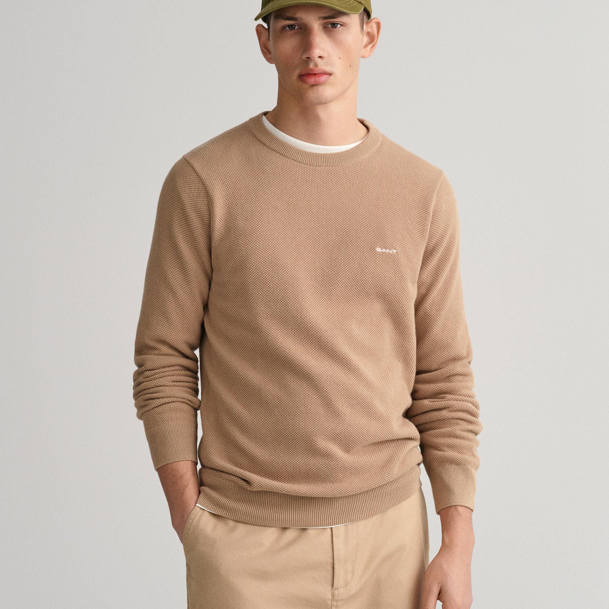 GANT Erkek Bej Regular Fit Bisiklet Yaka Kazak