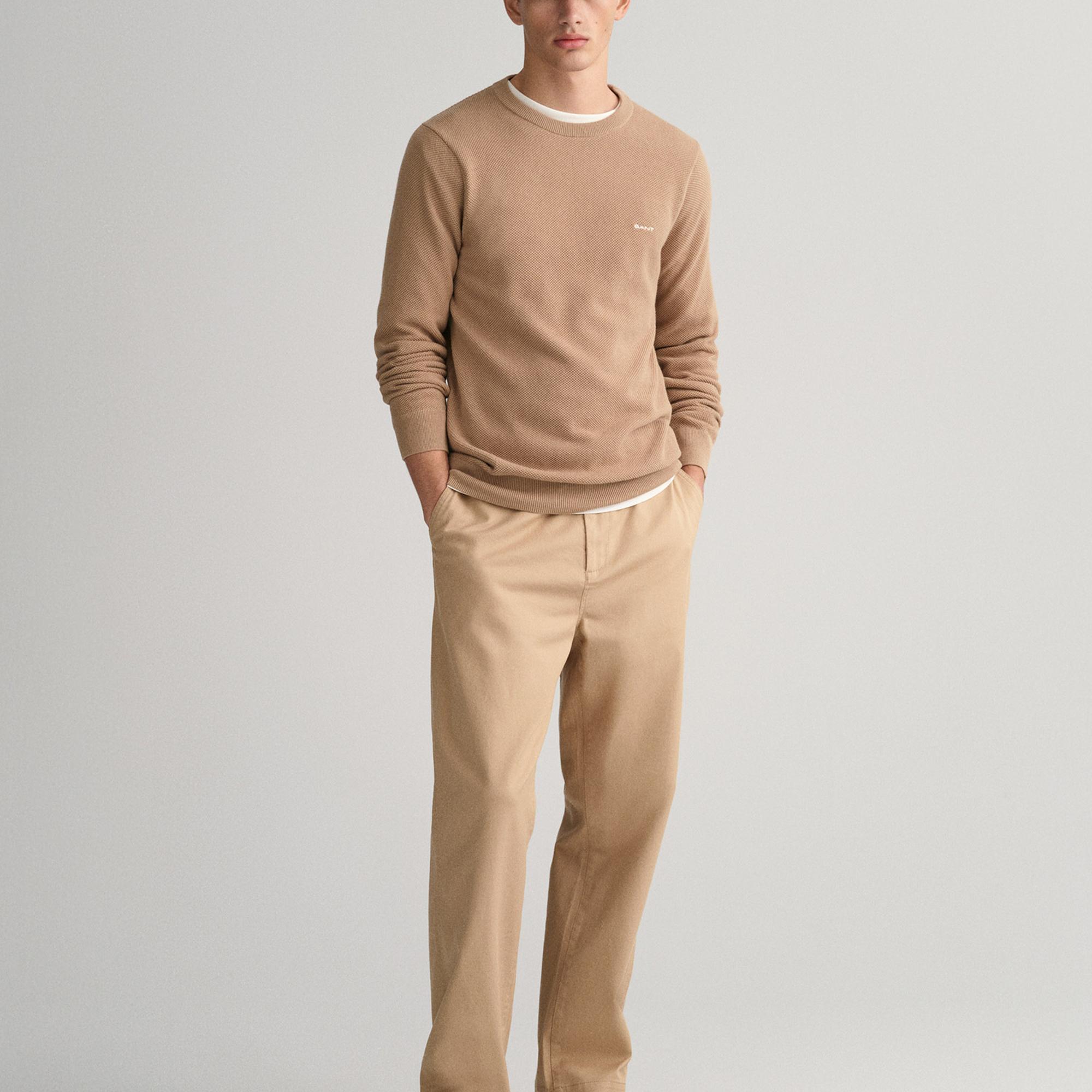 GANT Erkek Bej Regular Fit Bisiklet Yaka Kazak