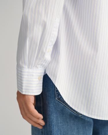  GANT Erkek Mavi Regular Fit Düğmeli Yaka Çizgili Poplin Gömlek